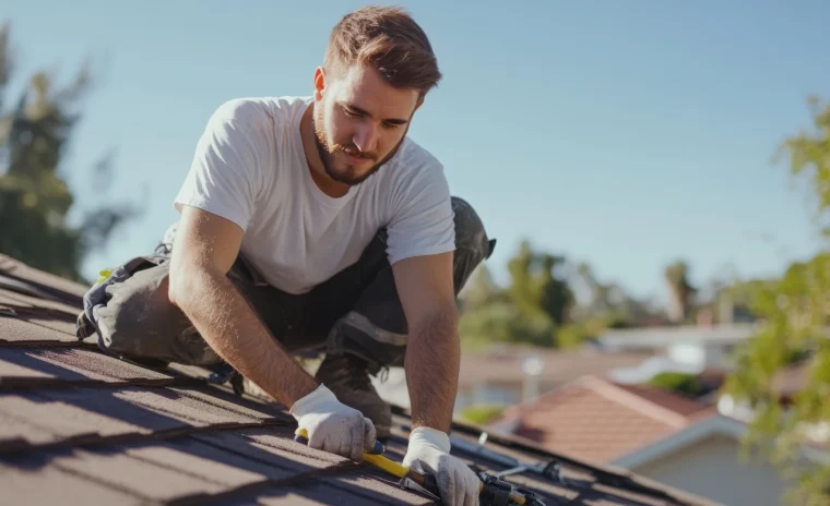 roof repairman working on a house roof free photo 1